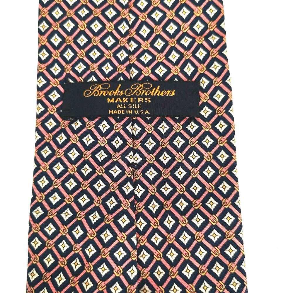 VTG Brooks Brothers Makers Tie Pink Blue Geometric Silk USA 59 3.75 Old Money